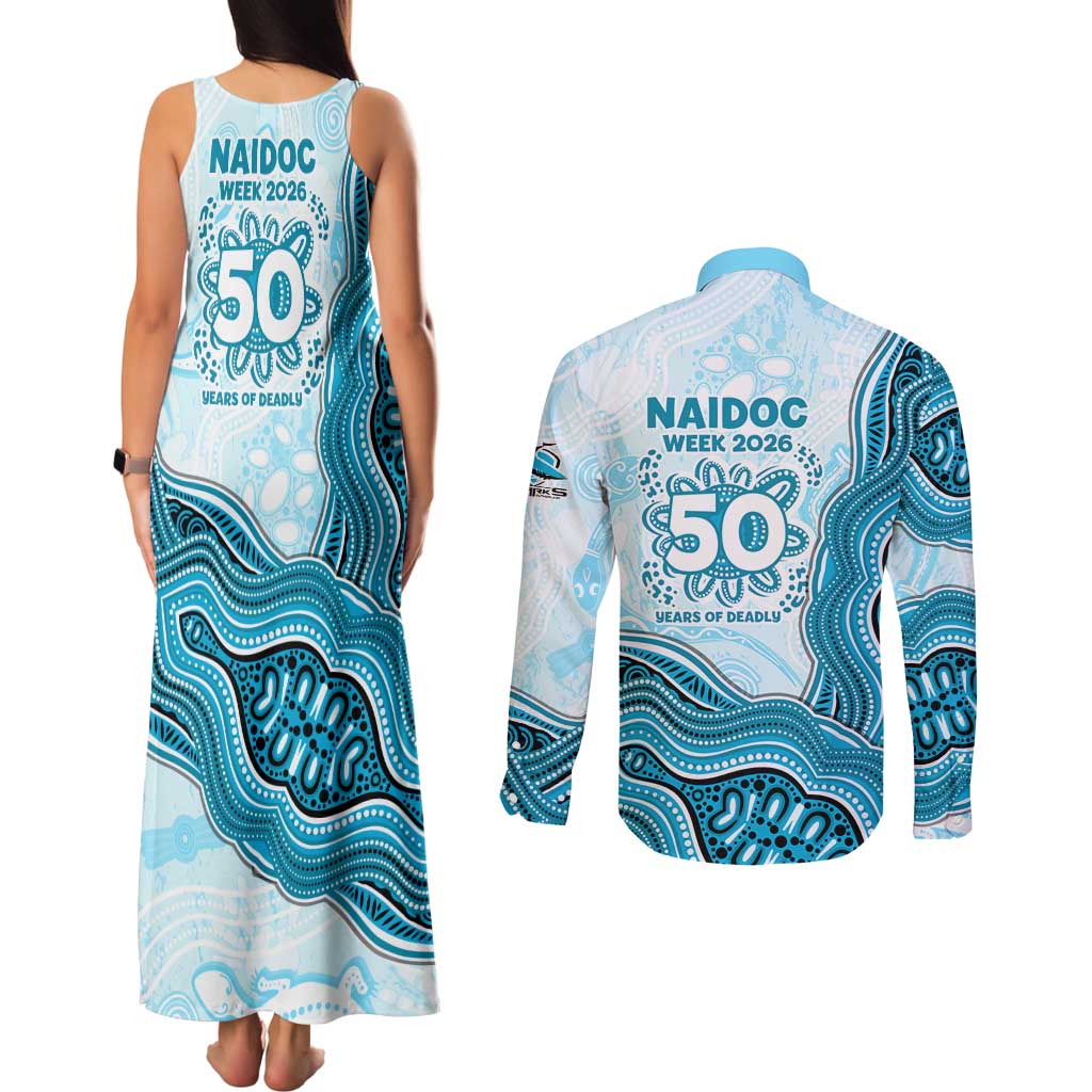 Cronulla Sharks NAIDOC Week 2026 Couples Matching Tank Maxi Dress and Long Sleeve Button Shirt First Nations of Australia Aboriginal Mascot Rugby