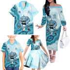 Cronulla Sharks NAIDOC Week 2026 Family Matching Off The Shoulder Long Sleeve Dress and Hawaiian Shirt First Nations of Australia Aboriginal Mascot Rugby