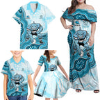 Cronulla Sharks NAIDOC Week 2026 Family Matching Off Shoulder Maxi Dress and Hawaiian Shirt First Nations of Australia Aboriginal Mascot Rugby