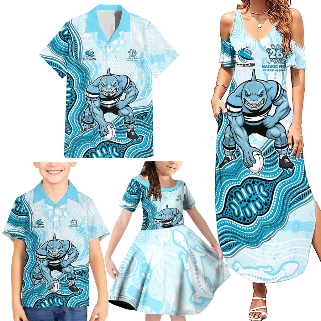 Cronulla Sharks NAIDOC Week 2026 Family Matching Summer Maxi Dress and Hawaiian Shirt First Nations of Australia Aboriginal Mascot Rugby
