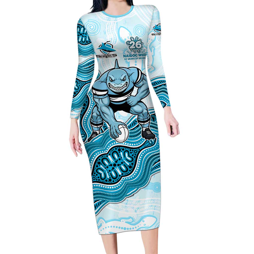 Cronulla Sharks NAIDOC Week 2026 Long Sleeve Bodycon Dress First Nations of Australia Aboriginal Mascot Rugby