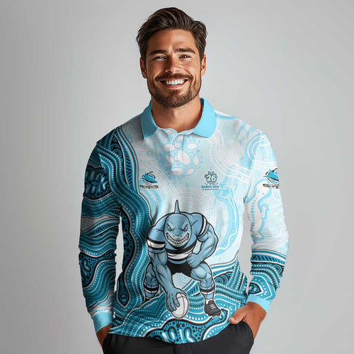 Cronulla Sharks NAIDOC Week 2026 Long Sleeve Polo Shirt First Nations of Australia Aboriginal Mascot Rugby