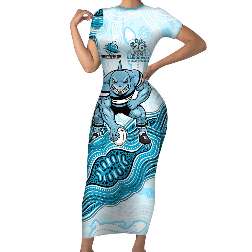 Cronulla Sharks NAIDOC Week 2026 Short Sleeve Bodycon Dress First Nations of Australia Aboriginal Mascot Rugby
