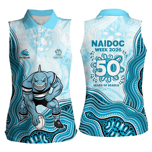 Cronulla Sharks NAIDOC Week 2026 Women Sleeveless Polo Shirt First Nations of Australia Aboriginal Mascot Rugby