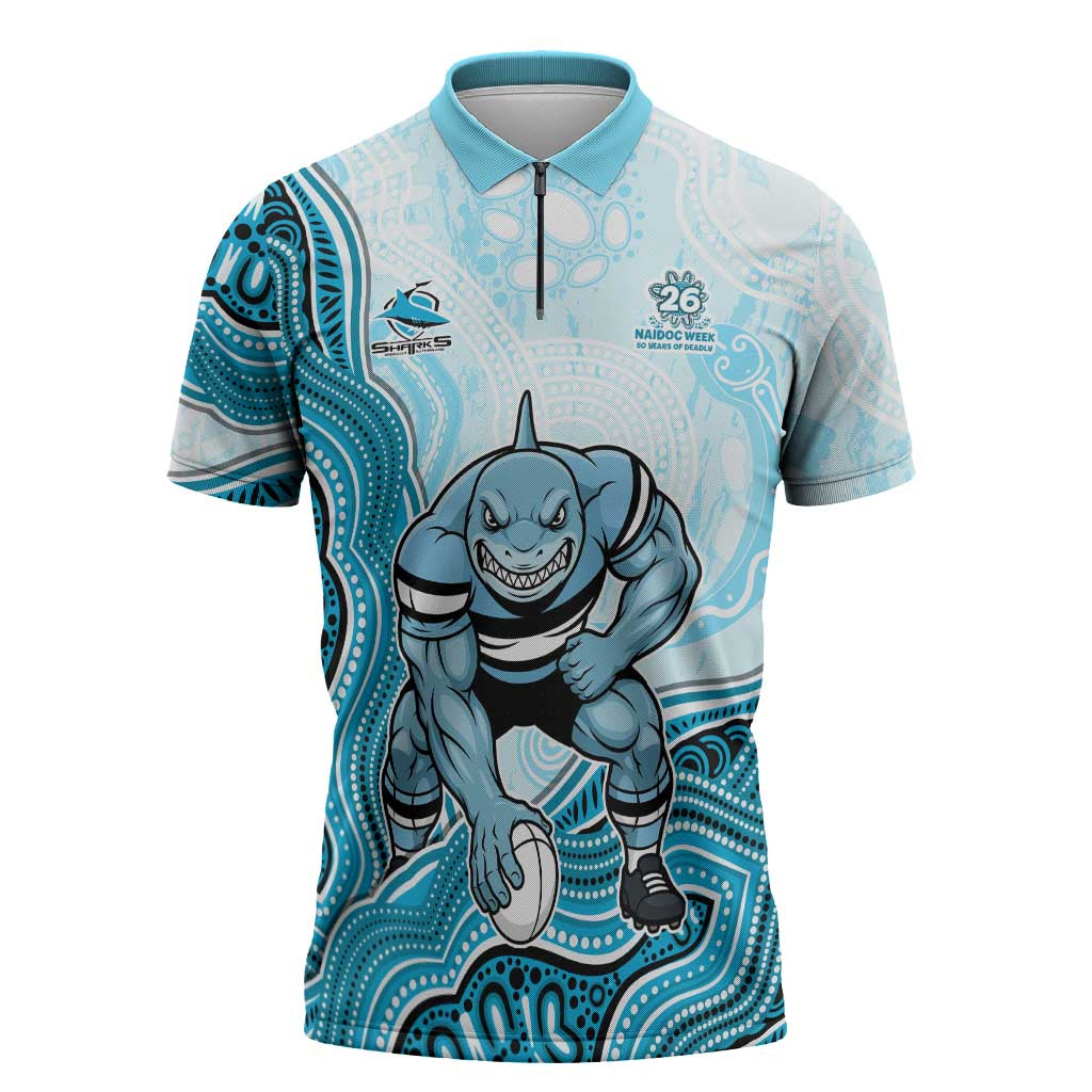 Cronulla Sharks NAIDOC Week 2026 Zipper Polo Shirt First Nations of Australia Aboriginal Mascot Rugby
