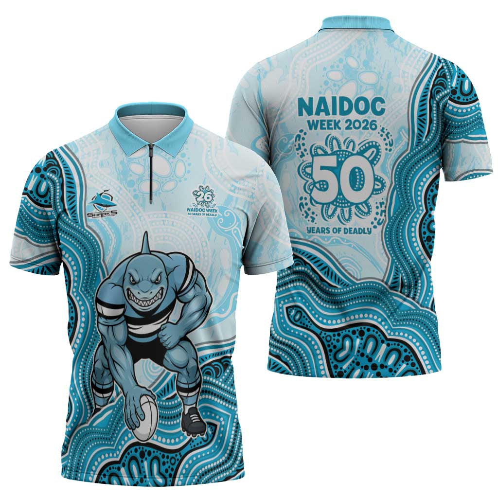 Cronulla Sharks NAIDOC Week 2026 Zipper Polo Shirt First Nations of Australia Aboriginal Mascot Rugby