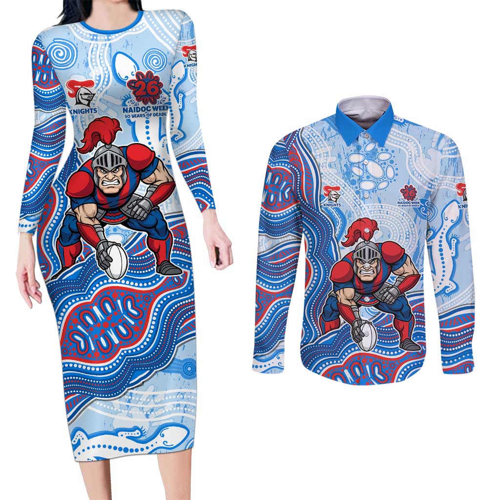 Newcastle Knights NAIDOC Week 2026 Couples Matching Long Sleeve Bodycon Dress and Long Sleeve Button Shirt First Nations of Australia Aboriginal Mascot Rugby