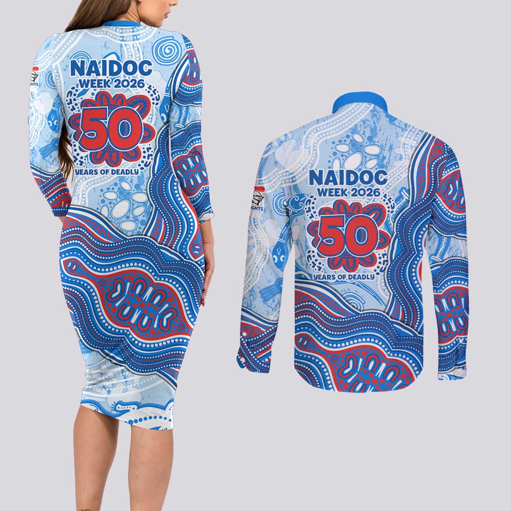 Newcastle Knights NAIDOC Week 2026 Couples Matching Long Sleeve Bodycon Dress and Long Sleeve Button Shirt First Nations of Australia Aboriginal Mascot Rugby
