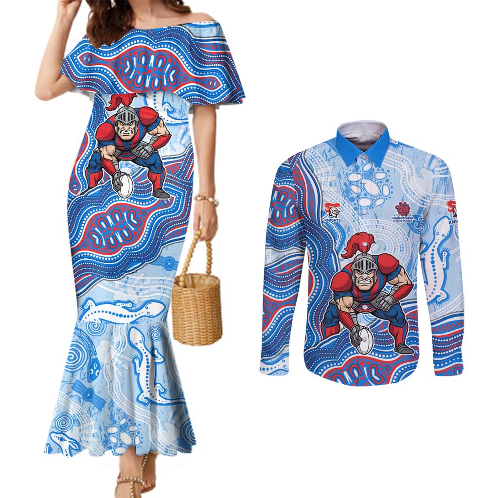 Newcastle Knights NAIDOC Week 2026 Couples Matching Mermaid Dress and Long Sleeve Button Shirt First Nations of Australia Aboriginal Mascot Rugby
