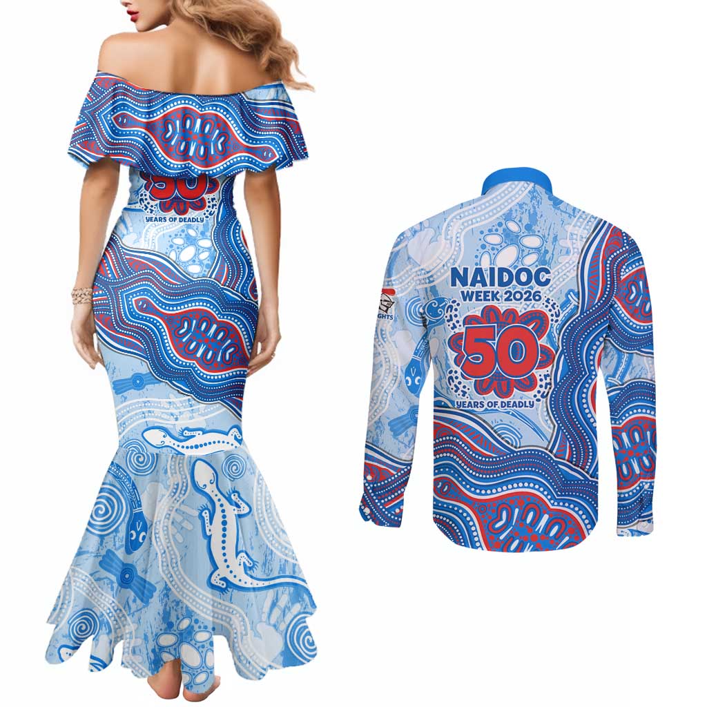 Newcastle Knights NAIDOC Week 2026 Couples Matching Mermaid Dress and Long Sleeve Button Shirt First Nations of Australia Aboriginal Mascot Rugby