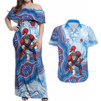 Newcastle Knights NAIDOC Week 2026 Couples Matching Off Shoulder Maxi Dress and Hawaiian Shirt First Nations of Australia Aboriginal Mascot Rugby