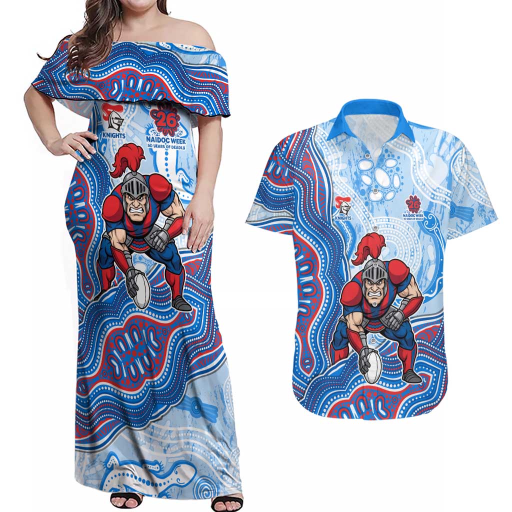 Newcastle Knights NAIDOC Week 2026 Couples Matching Off Shoulder Maxi Dress and Hawaiian Shirt First Nations of Australia Aboriginal Mascot Rugby