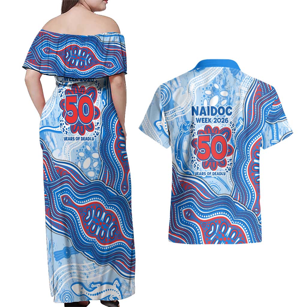 Newcastle Knights NAIDOC Week 2026 Couples Matching Off Shoulder Maxi Dress and Hawaiian Shirt First Nations of Australia Aboriginal Mascot Rugby