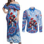 Newcastle Knights NAIDOC Week 2026 Couples Matching Off Shoulder Maxi Dress and Long Sleeve Button Shirt First Nations of Australia Aboriginal Mascot Rugby