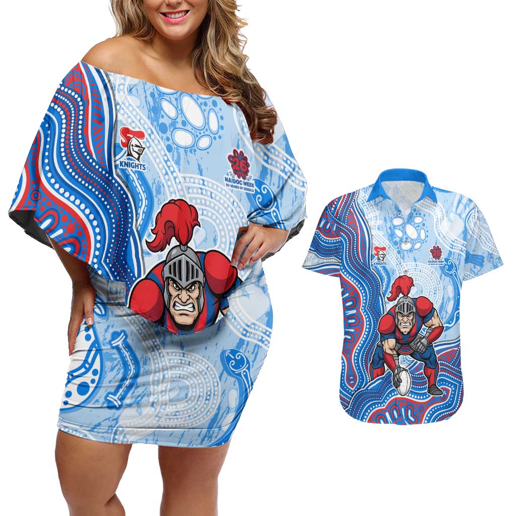 Newcastle Knights NAIDOC Week 2026 Couples Matching Off Shoulder Short Dress and Hawaiian Shirt First Nations of Australia Aboriginal Mascot Rugby