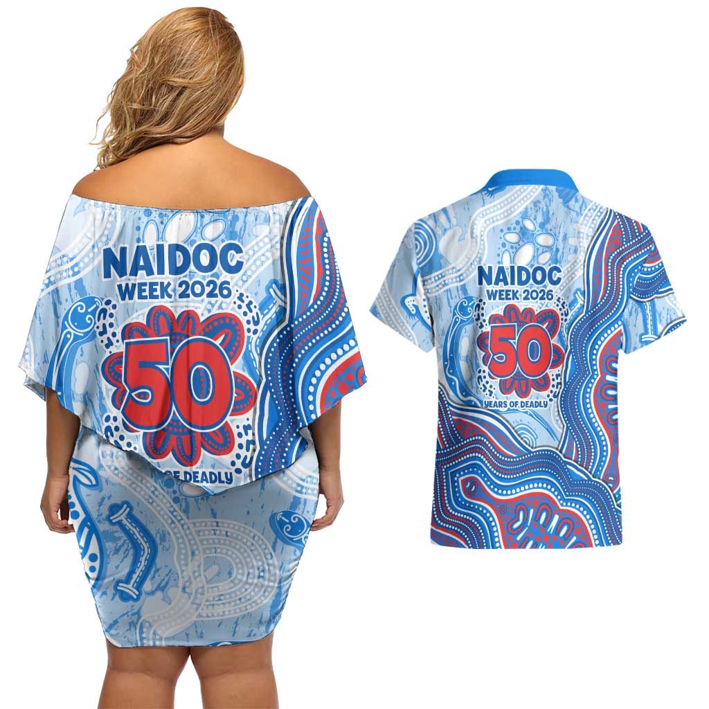 Newcastle Knights NAIDOC Week 2026 Couples Matching Off Shoulder Short Dress and Hawaiian Shirt First Nations of Australia Aboriginal Mascot Rugby