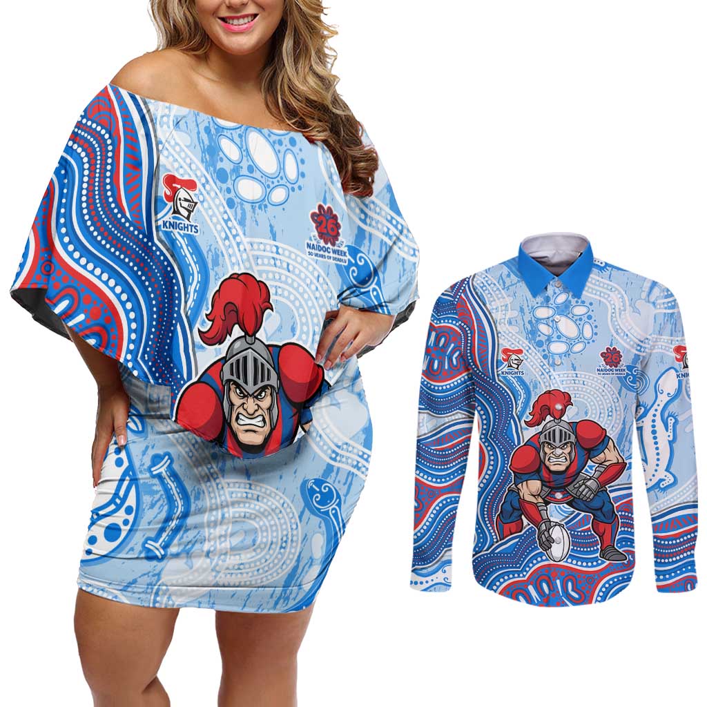 Newcastle Knights NAIDOC Week 2026 Couples Matching Off Shoulder Short Dress and Long Sleeve Button Shirt First Nations of Australia Aboriginal Mascot Rugby