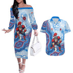 Newcastle Knights NAIDOC Week 2026 Couples Matching Off The Shoulder Long Sleeve Dress and Hawaiian Shirt First Nations of Australia Aboriginal Mascot Rugby