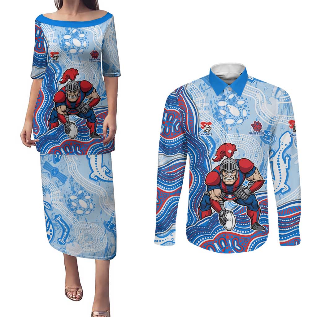 Newcastle Knights NAIDOC Week 2026 Couples Matching Puletasi and Long Sleeve Button Shirt First Nations of Australia Aboriginal Mascot Rugby