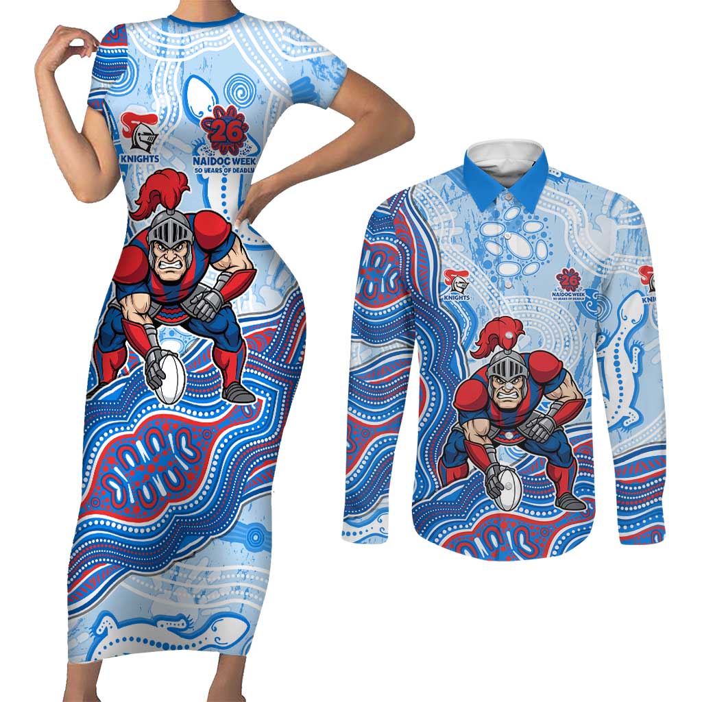 Newcastle Knights NAIDOC Week 2026 Couples Matching Short Sleeve Bodycon Dress and Long Sleeve Button Shirt First Nations of Australia Aboriginal Mascot Rugby