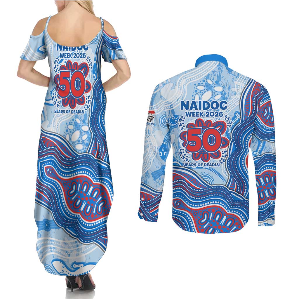 Newcastle Knights NAIDOC Week 2026 Couples Matching Summer Maxi Dress and Long Sleeve Button Shirt First Nations of Australia Aboriginal Mascot Rugby