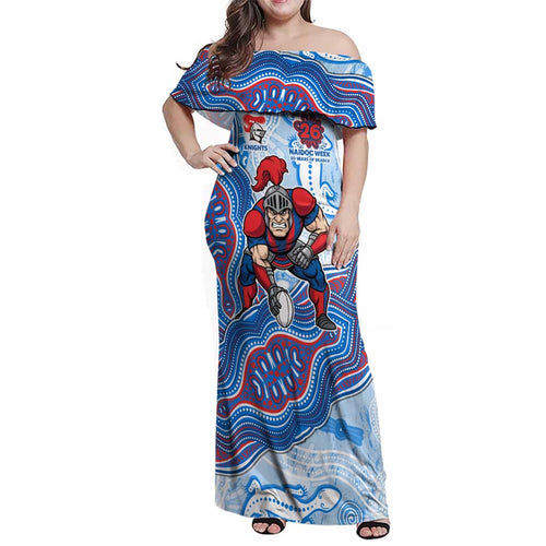 Newcastle Knights NAIDOC Week 2026 Family Matching Off Shoulder Maxi Dress and Hawaiian Shirt First Nations of Australia Aboriginal Mascot Rugby