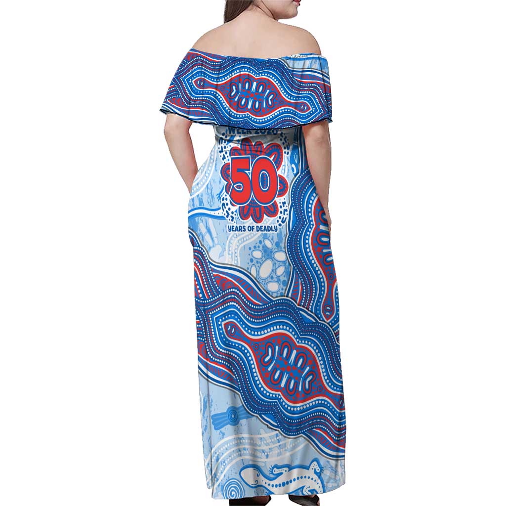Newcastle Knights NAIDOC Week 2026 Family Matching Off Shoulder Maxi Dress and Hawaiian Shirt First Nations of Australia Aboriginal Mascot Rugby