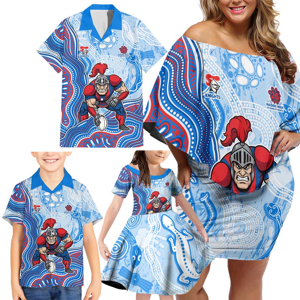 Newcastle Knights NAIDOC Week 2026 Family Matching Off Shoulder Short Dress and Hawaiian Shirt First Nations of Australia Aboriginal Mascot Rugby