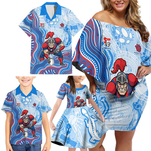Newcastle Knights NAIDOC Week 2026 Family Matching Off Shoulder Short Dress and Hawaiian Shirt First Nations of Australia Aboriginal Mascot Rugby