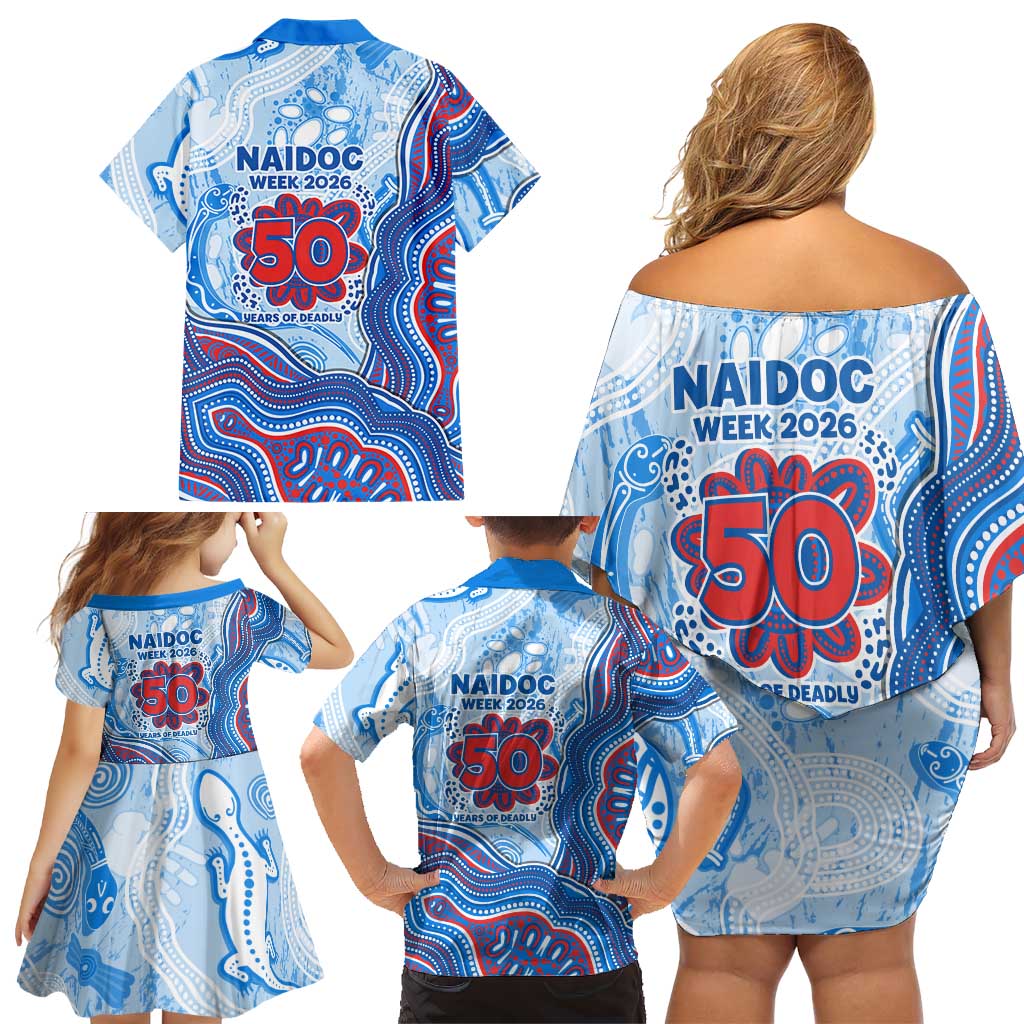 Newcastle Knights NAIDOC Week 2026 Family Matching Off Shoulder Short Dress and Hawaiian Shirt First Nations of Australia Aboriginal Mascot Rugby