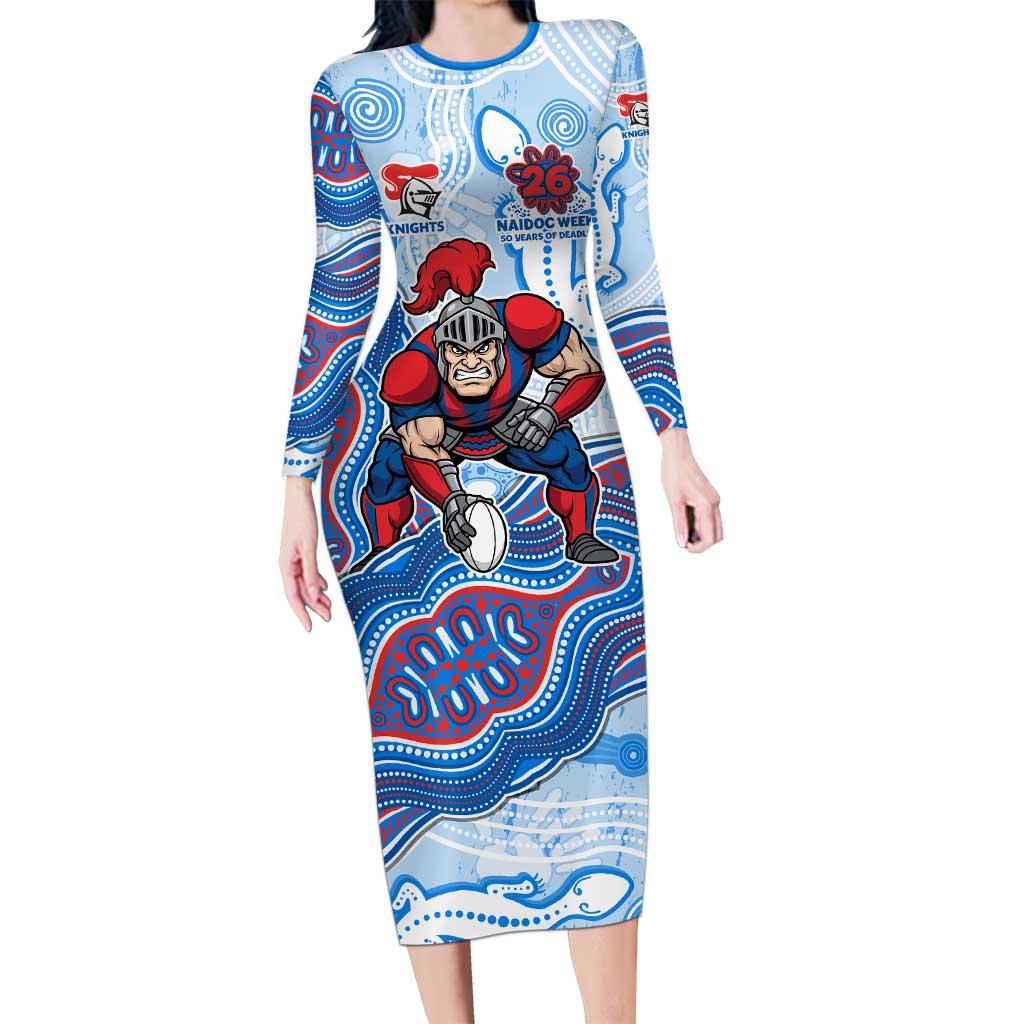 Newcastle Knights NAIDOC Week 2026 Long Sleeve Bodycon Dress First Nations of Australia Aboriginal Mascot Rugby