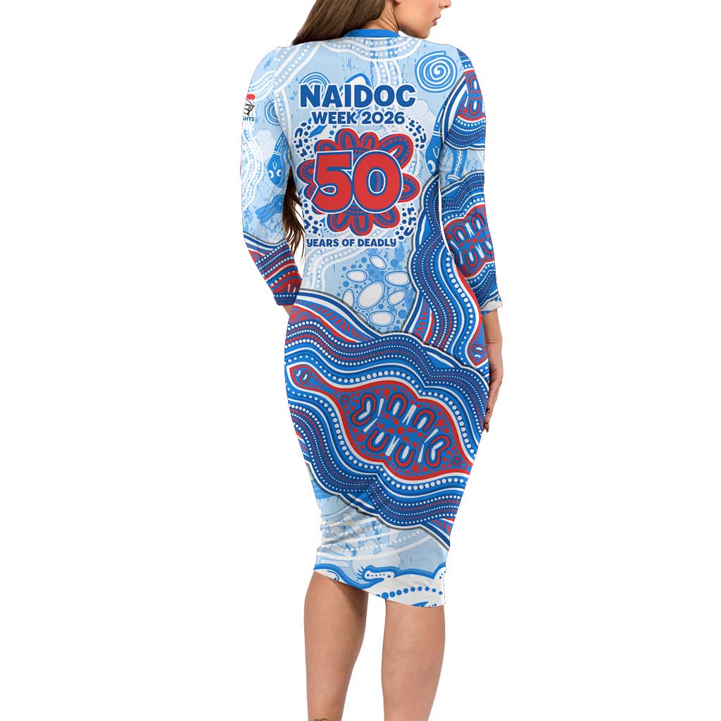Newcastle Knights NAIDOC Week 2026 Long Sleeve Bodycon Dress First Nations of Australia Aboriginal Mascot Rugby
