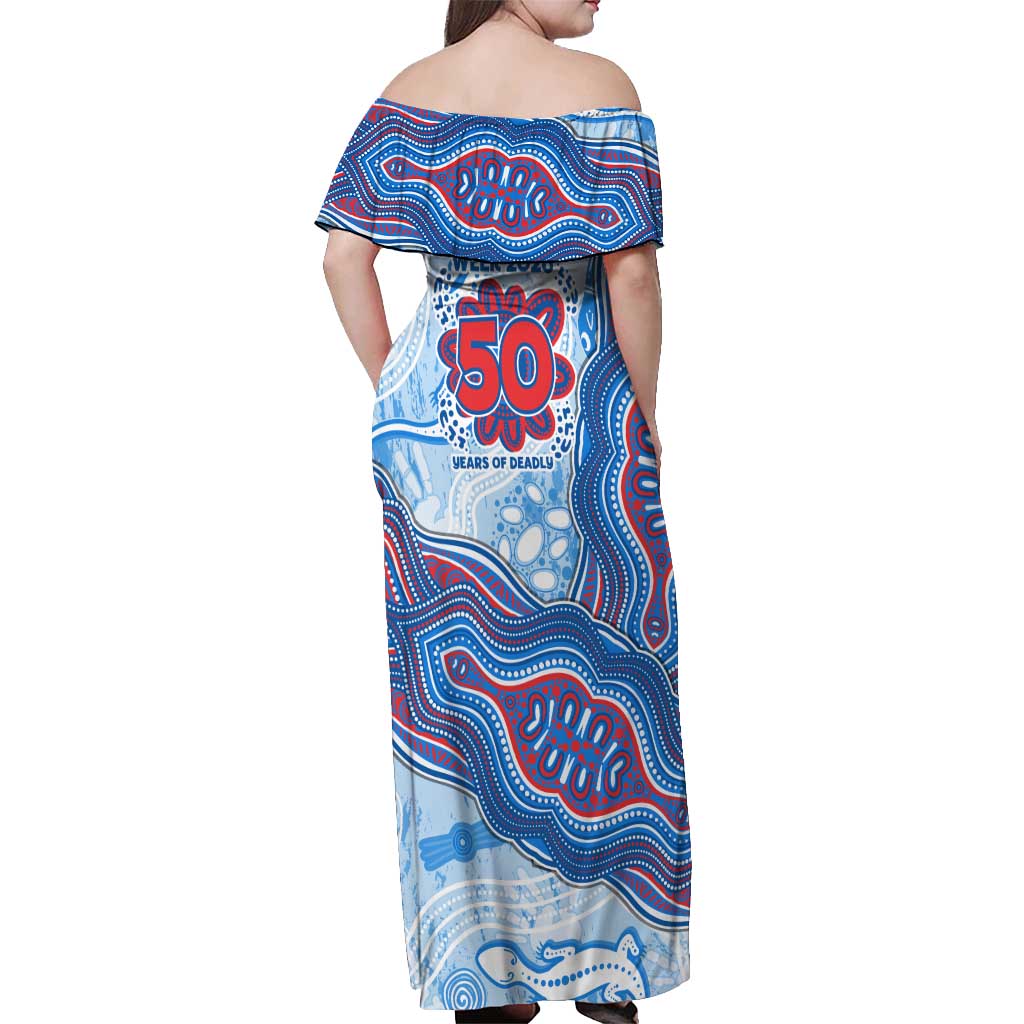Newcastle Knights NAIDOC Week 2026 Off Shoulder Maxi Dress First Nations of Australia Aboriginal Mascot Rugby