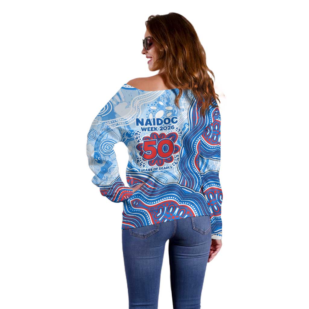 Newcastle Knights NAIDOC Week 2026 Off Shoulder Sweater First Nations of Australia Aboriginal Mascot Rugby