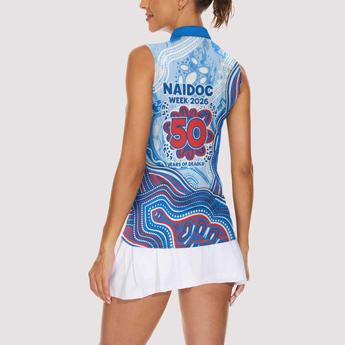Newcastle Knights NAIDOC Week 2026 Women Sleeveless Polo Shirt First Nations of Australia Aboriginal Mascot Rugby