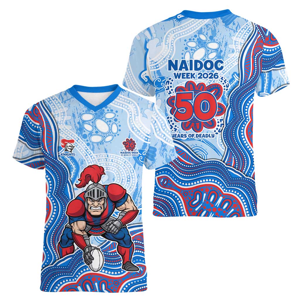 Newcastle Knights NAIDOC Week 2026 Women V-Neck T-Shirt First Nations of Australia Aboriginal Mascot Rugby