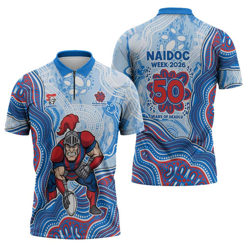 Newcastle Knights NAIDOC Week 2026 Zipper Polo Shirt First Nations of Australia Aboriginal Mascot Rugby