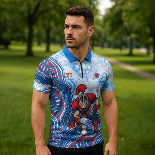 Newcastle Knights NAIDOC Week 2026 Zipper Polo Shirt First Nations of Australia Aboriginal Mascot Rugby