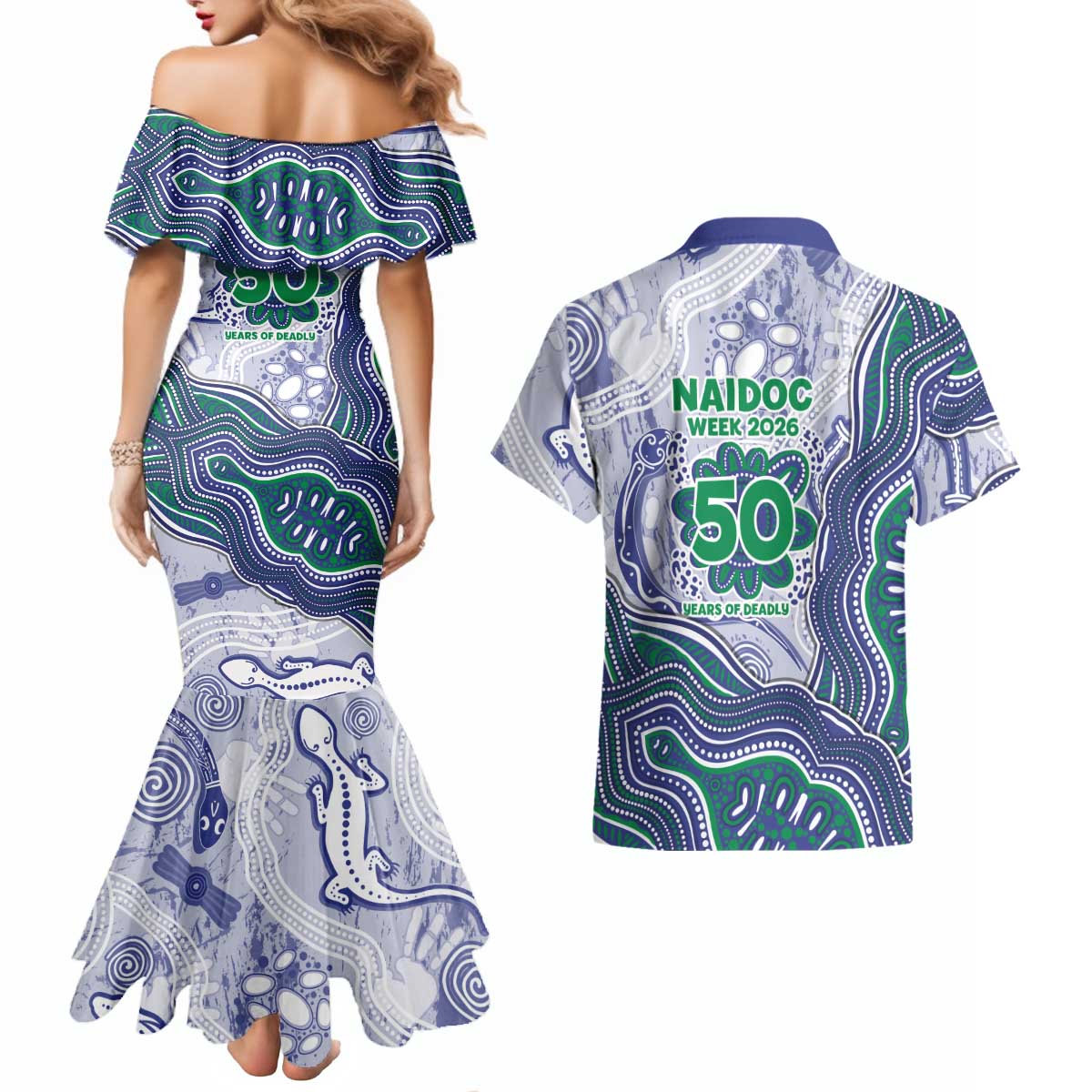 New Zealand Warriors NAIDOC Week 2026 Couples Matching Mermaid Dress and Hawaiian Shirt First Nations of Australia Aboriginal Mascot Rugby