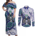 New Zealand Warriors NAIDOC Week 2026 Couples Matching Off Shoulder Maxi Dress and Long Sleeve Button Shirt First Nations of Australia Aboriginal Mascot Rugby
