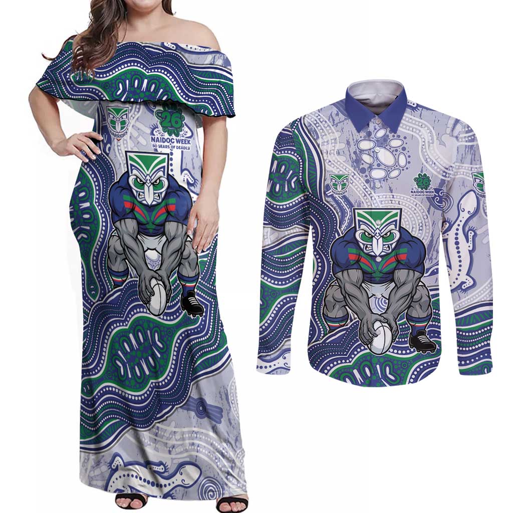 New Zealand Warriors NAIDOC Week 2026 Couples Matching Off Shoulder Maxi Dress and Long Sleeve Button Shirt First Nations of Australia Aboriginal Mascot Rugby
