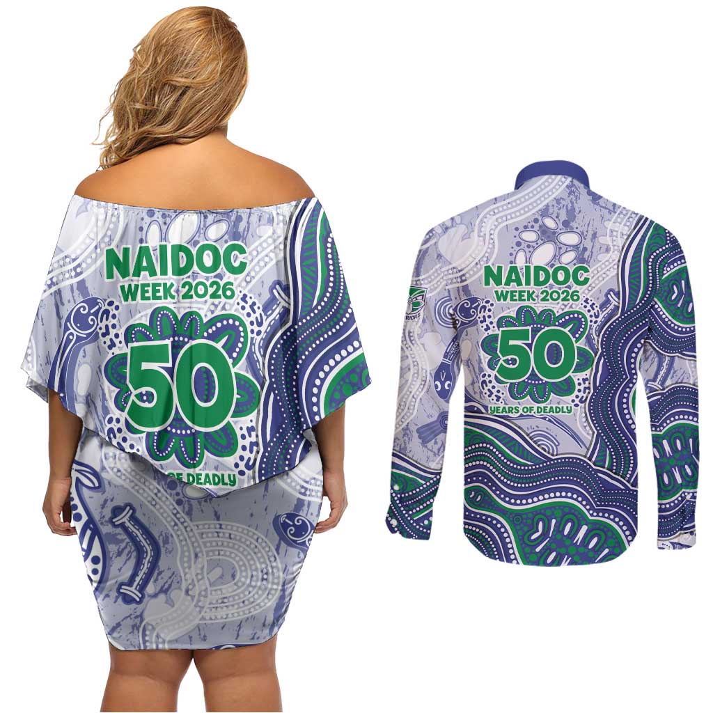 New Zealand Warriors NAIDOC Week 2026 Couples Matching Off Shoulder Short Dress and Long Sleeve Button Shirt First Nations of Australia Aboriginal Mascot Rugby