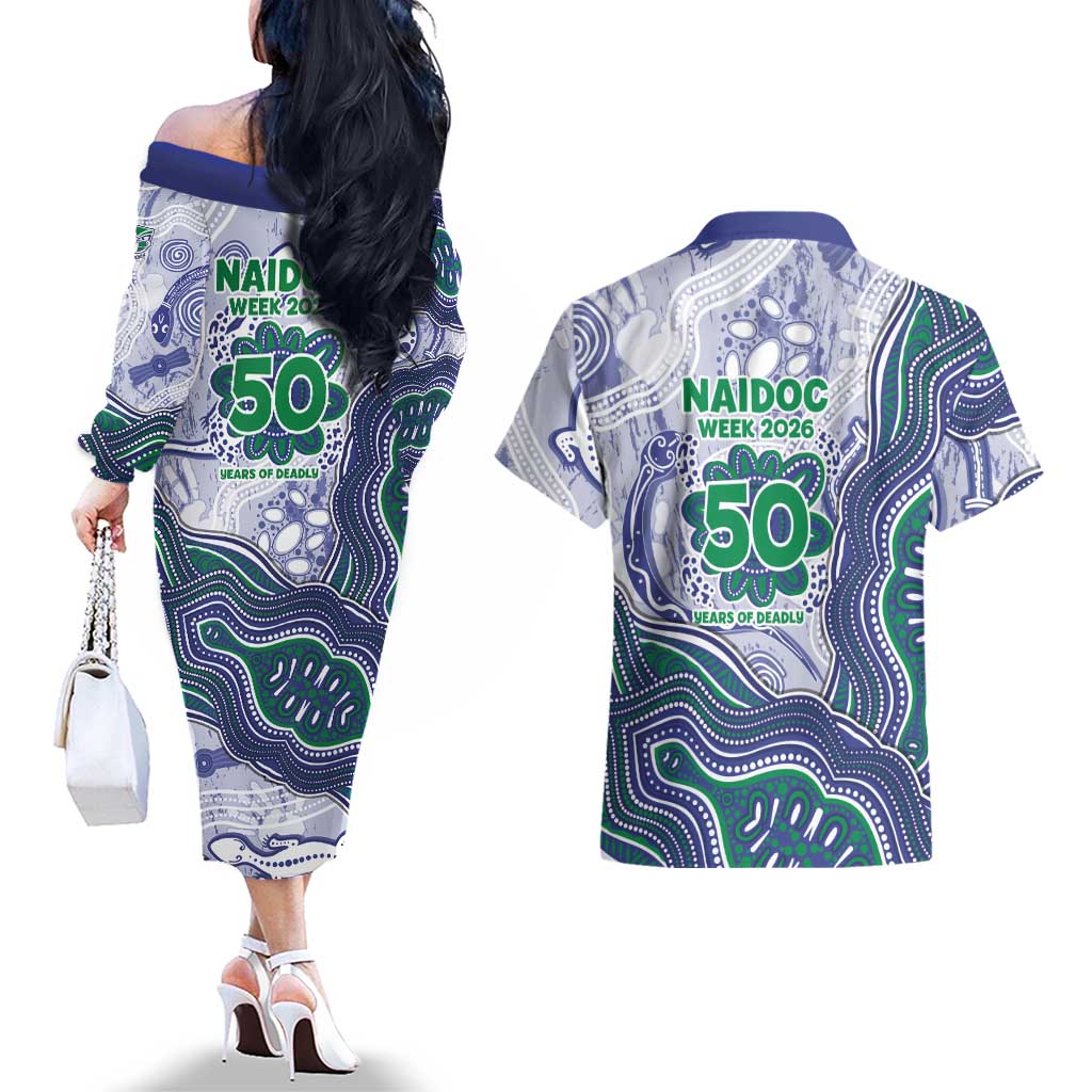 New Zealand Warriors NAIDOC Week 2026 Couples Matching Off The Shoulder Long Sleeve Dress and Hawaiian Shirt First Nations of Australia Aboriginal Mascot Rugby