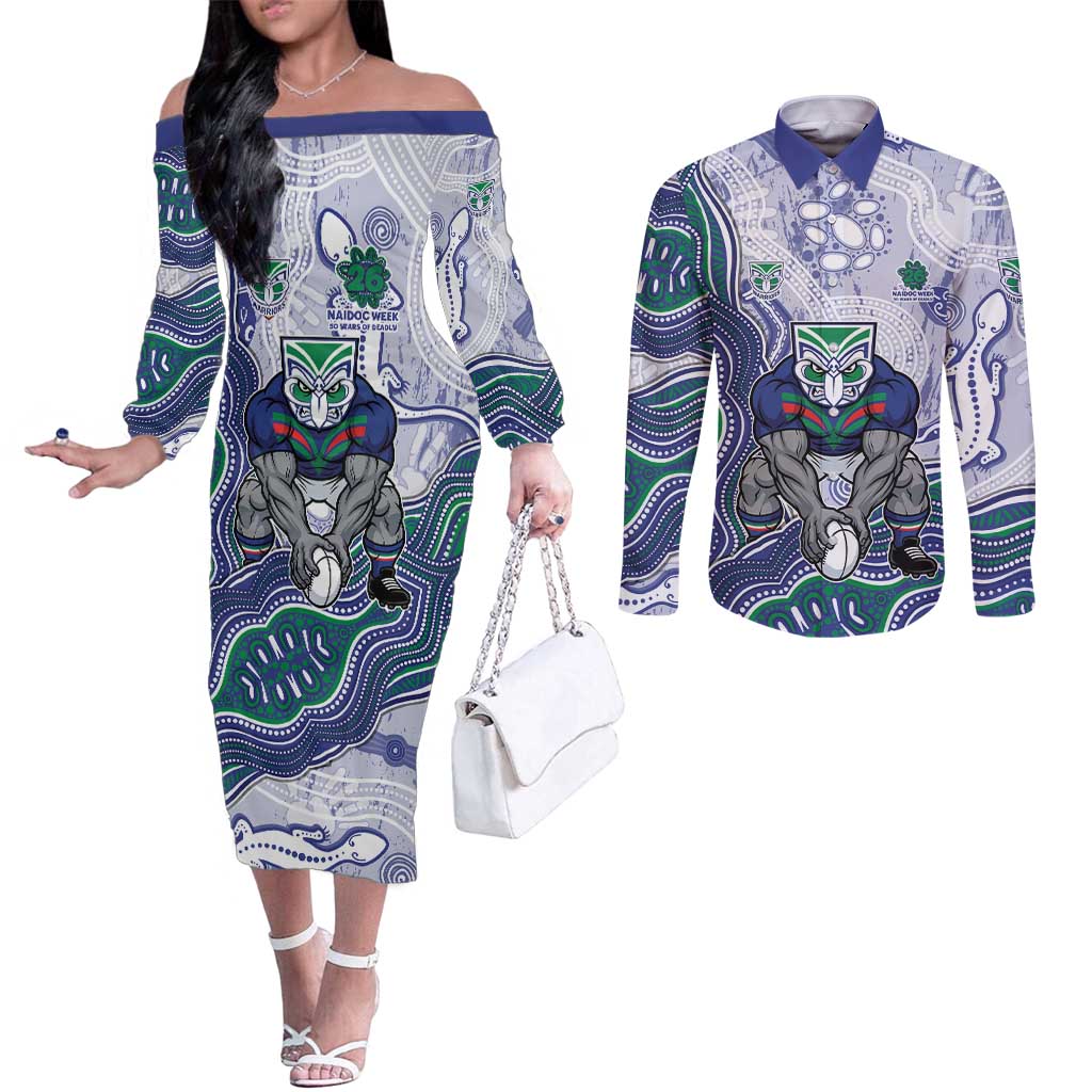 New Zealand Warriors NAIDOC Week 2026 Couples Matching Off The Shoulder Long Sleeve Dress and Long Sleeve Button Shirt First Nations of Australia Aboriginal Mascot Rugby