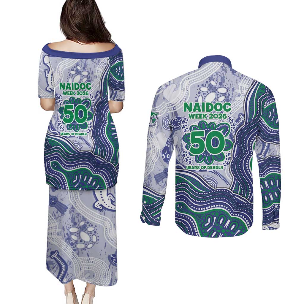 New Zealand Warriors NAIDOC Week 2026 Couples Matching Puletasi and Long Sleeve Button Shirt First Nations of Australia Aboriginal Mascot Rugby