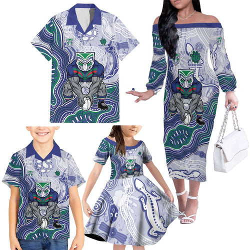 New Zealand Warriors NAIDOC Week 2026 Family Matching Off The Shoulder Long Sleeve Dress and Hawaiian Shirt First Nations of Australia Aboriginal Mascot Rugby