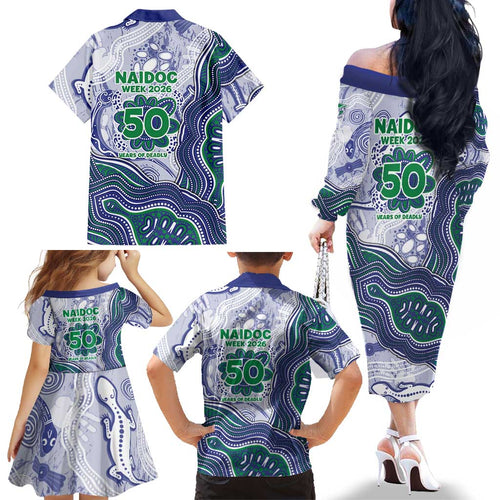 New Zealand Warriors NAIDOC Week 2026 Family Matching Off The Shoulder Long Sleeve Dress and Hawaiian Shirt First Nations of Australia Aboriginal Mascot Rugby