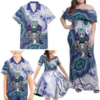New Zealand Warriors NAIDOC Week 2026 Family Matching Off Shoulder Maxi Dress and Hawaiian Shirt First Nations of Australia Aboriginal Mascot Rugby