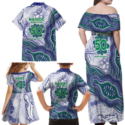 New Zealand Warriors NAIDOC Week 2026 Family Matching Off Shoulder Maxi Dress and Hawaiian Shirt First Nations of Australia Aboriginal Mascot Rugby