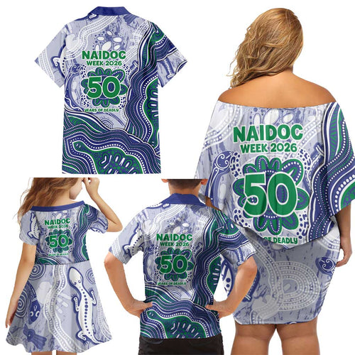 New Zealand Warriors NAIDOC Week 2026 Family Matching Off Shoulder Short Dress and Hawaiian Shirt First Nations of Australia Aboriginal Mascot Rugby